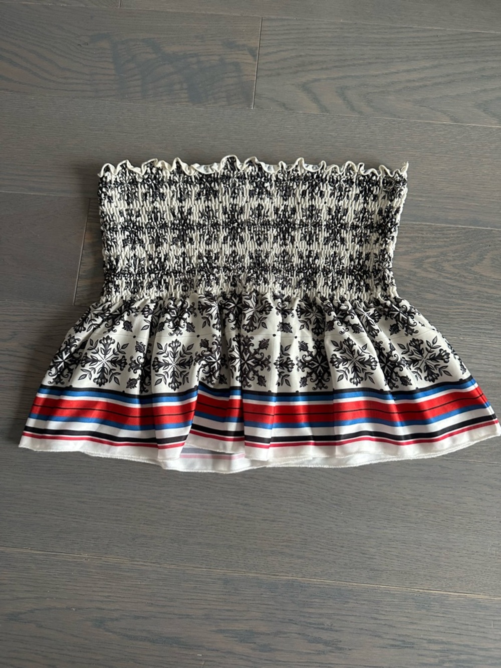 Zara - Smocked Black & White Print Peplum Boob Tube - XS